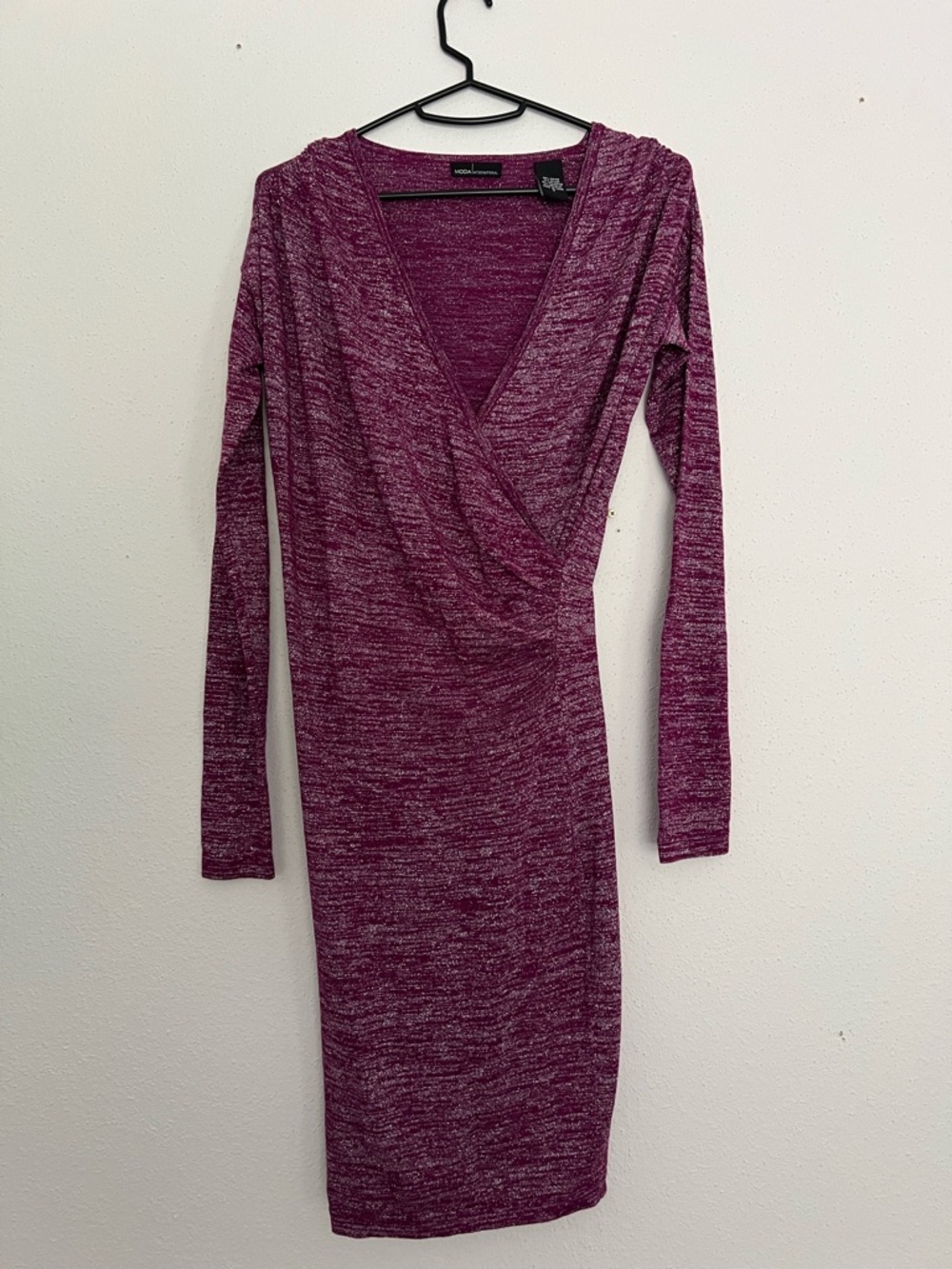 Moda International Heathered Plum Wrap-Style Midi Dress